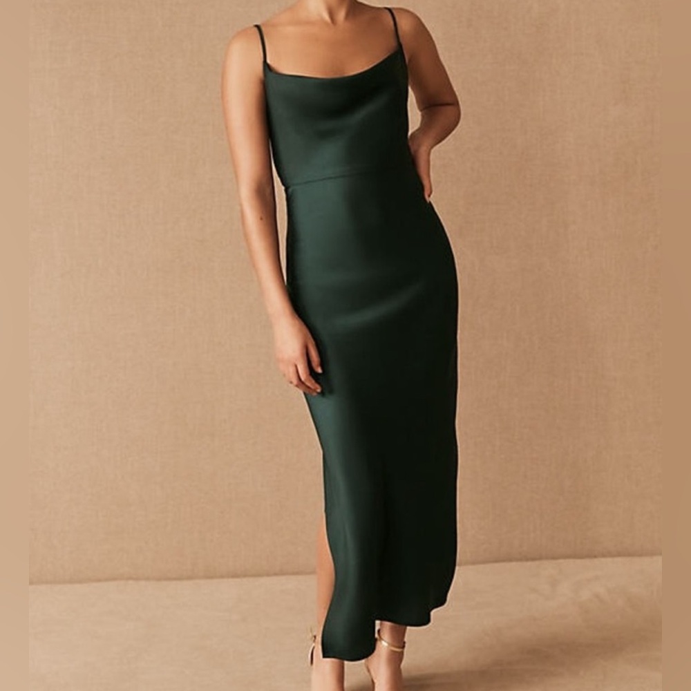 Anthropologie Dark Green Midi Slip Dress Size XS